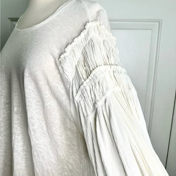 Free People Oversized Linen Cotton Blend Ruched Long Sleeves Top Sz Large - Picture 2 of 14